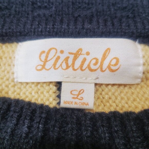 Listicle Asymmetrical Striped Dolman Sleeves Blue/Cream Women's Sweater - Size L - Picture 9 of 12